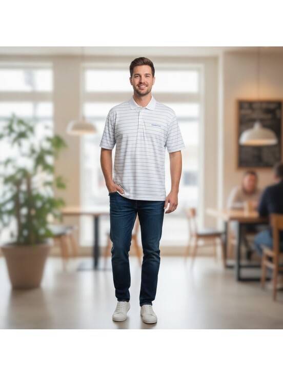 Peter Millar Other - Peter Millar Polo Shirt Men's XL White Blue Stripe Performance Transmiss Logo